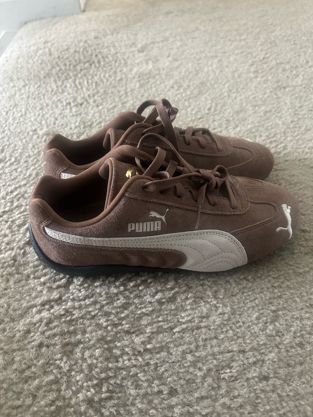 Puma Brown Suede Sneakers with White Formstrip